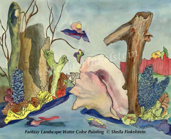 coconut home fantasy watercolor painting