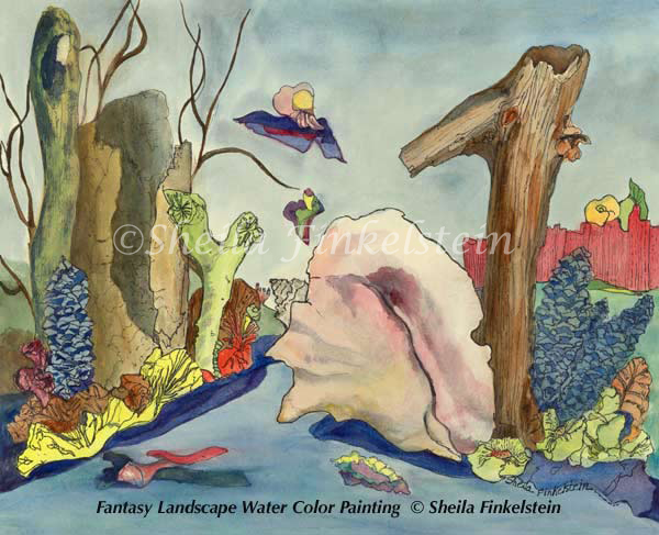 coconut home fantasy watercolor painting